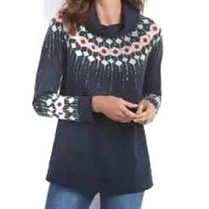 Soft Surroundings Embroidered Beaded Icelandic Style Sweatshirt Size Womens XL